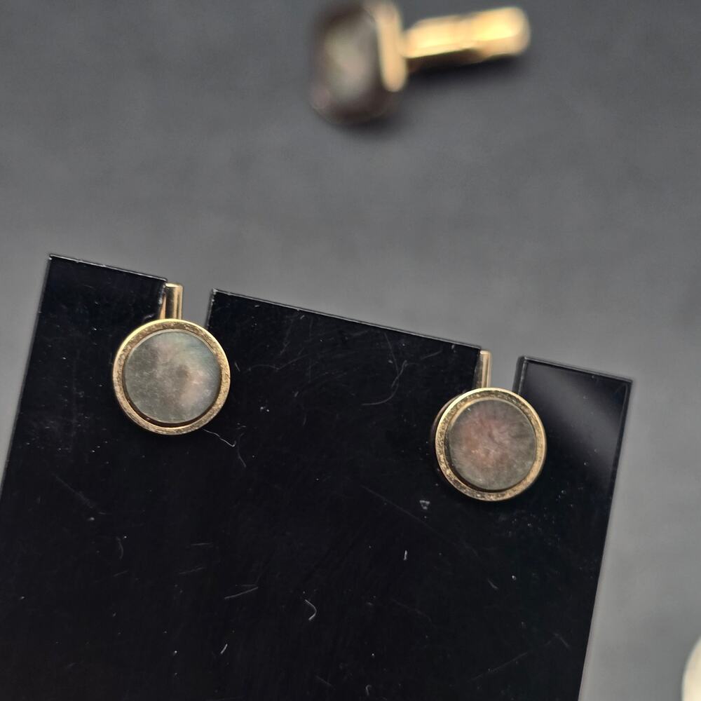 Swank Abalone Shell Cufflinks Shirt Studs Set Vintage - Picture 6 of 12